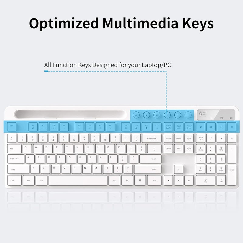 MARVO Wireless Keyboard and Mouse Combo, 2.4G Ergonomic Wireless Computer Keyboard with Phone Tablet Holder, Silent Mouse with 6 Button, Compatible with MacBook, Windows (White) - Image 2